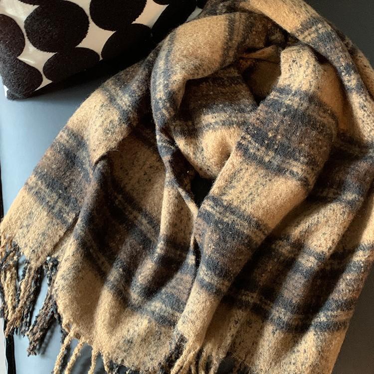 Korean Version of Mohair Plush Scarf for Women Winter High End New Versatile Plaid Scarf Student Shawl Outer Wear