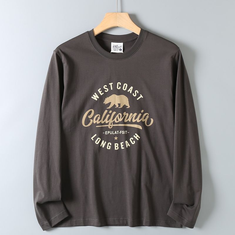 Export Genuine American-Style All-Cotton Skin-Friendly Breathable Casual Base Shirt for Men, Loose Fit Versatile Round Neck Long-Sleeve T-Shirt