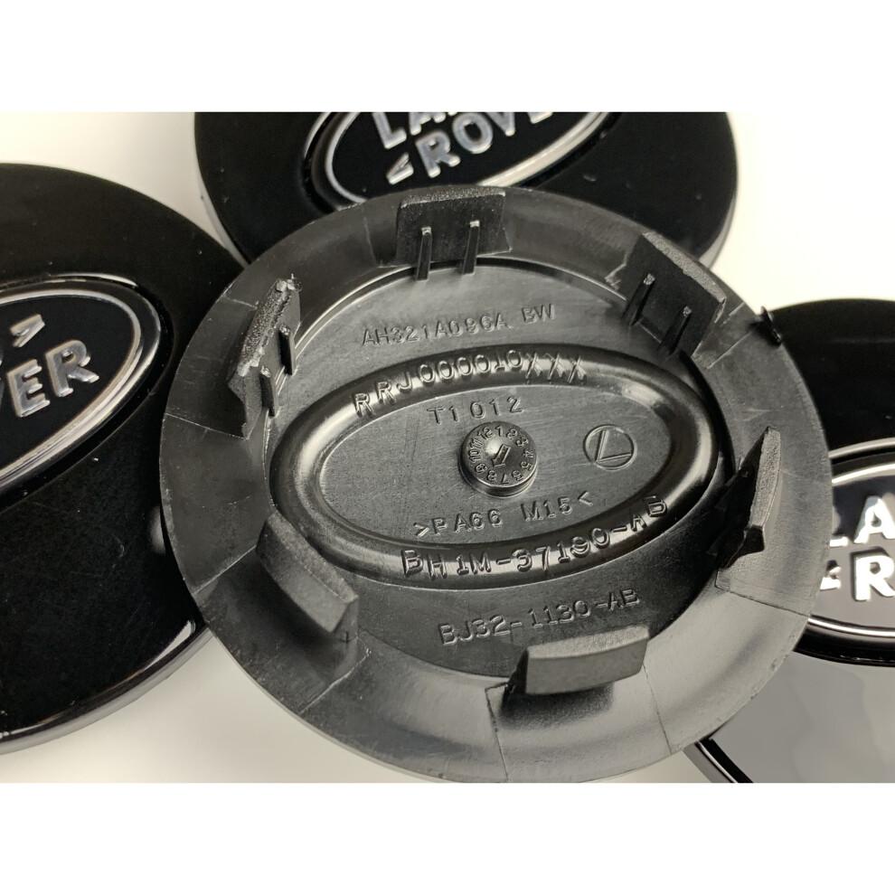 (Full Glossy Black Land Rover Caps) Sets of 4 Land Rover Alloy Wheel Caps 63mm S