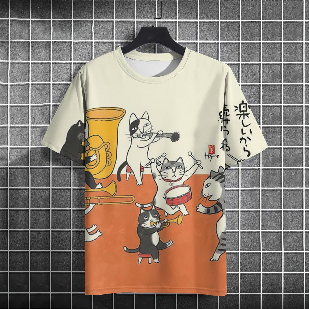 Summer Fun Cat 3D Printed T-shirt Fashion Men's Short Sleeve Trendy Top Hip Hop Harajuku Loose Round Neck Clothing