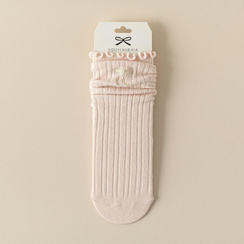 Women's Summer Thin Ballet-style Embroidered Bow Mid Tube Pile Cotton Socks