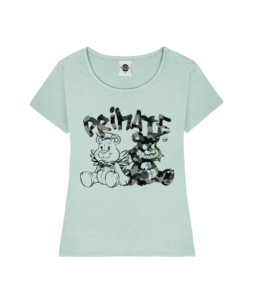 PRIMATE Camo Demie Women'S U-Neck Slim Fit Short Sleeve T-Shirt 5 Colors