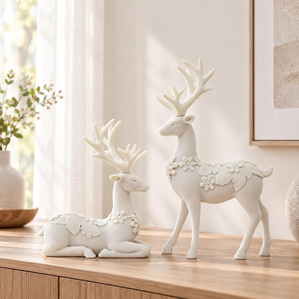 Deer Figurine with Floral Relief Nature-Inspired for Tabletop