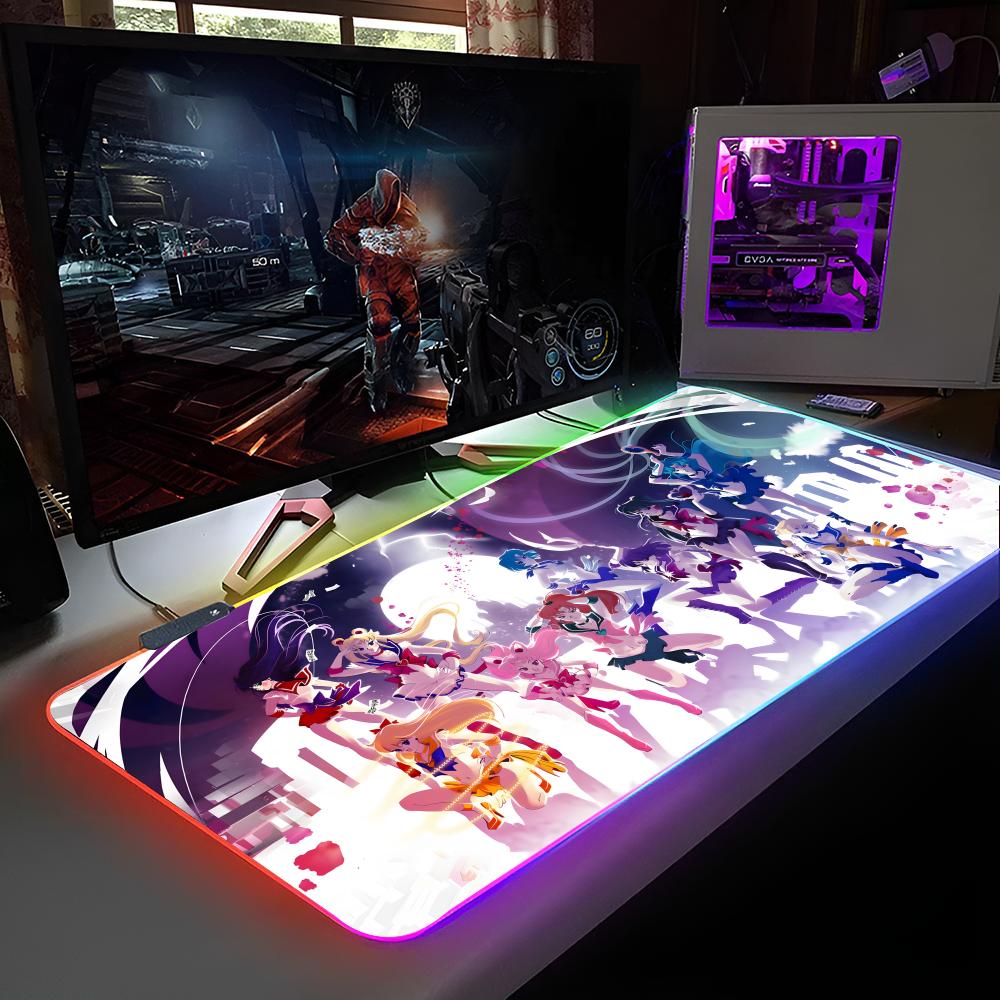 S-sailor Moon Girl Mouse Pad RGB Backlit Mouse Pad Laptop Mouse Pad Laptop Gamer Computer Desk Gaming Accessories