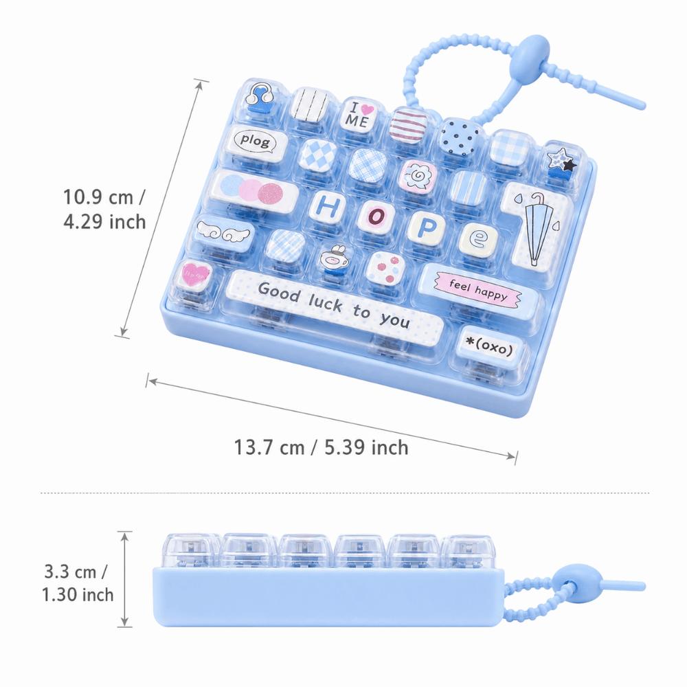 Cute Design Decompression Button Toy Transparent Dual-Tone Keyboard Keychain Bag Accessory