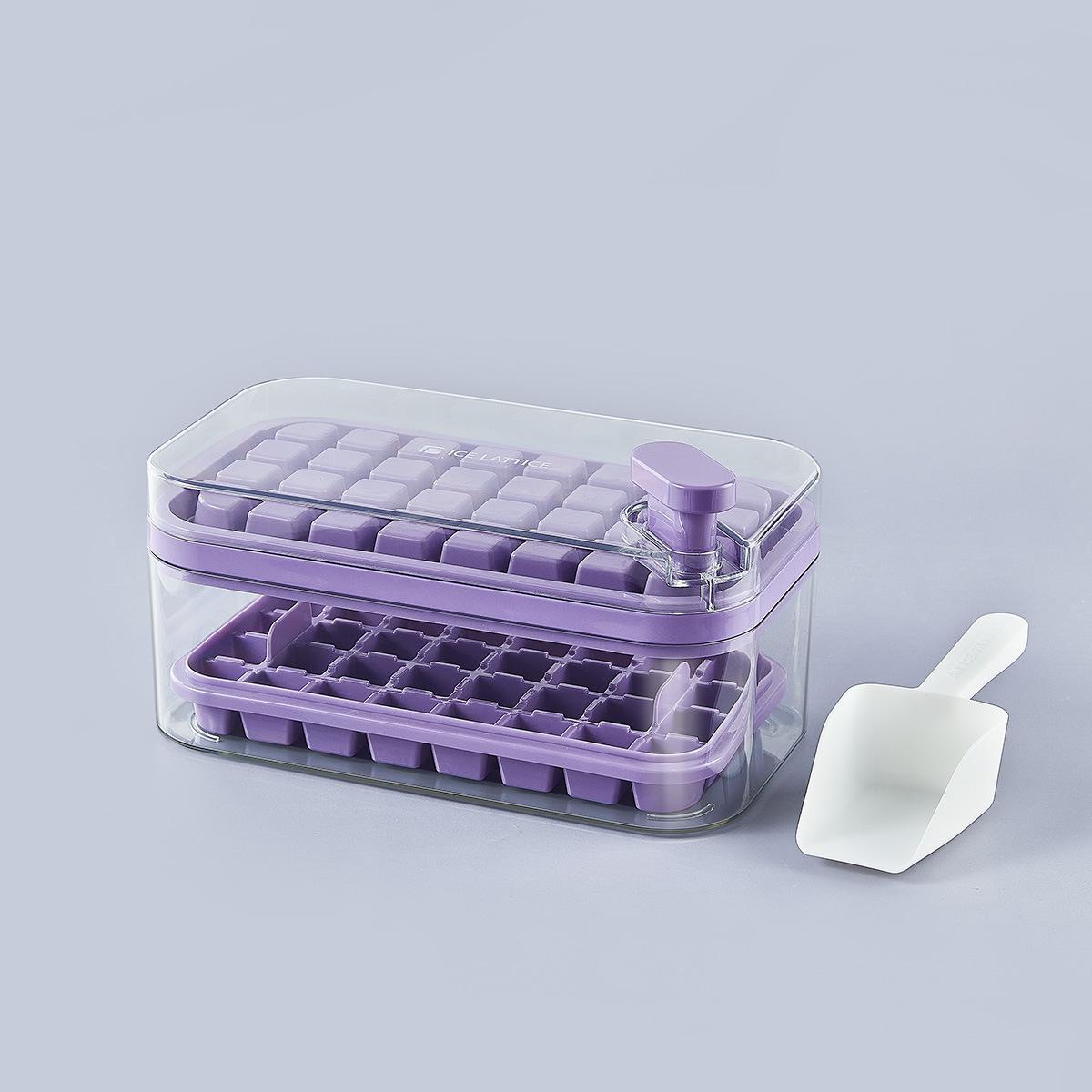 

64 Grid Ice Cube Tray Mould With Lid Shovel Storage Box Double-Layer Ice Maker Box for One Click DIY Home Bar Cocktail Tools фіолетовий