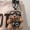 Cute Plush Brown Bear Keychain With Camera & Glasses Backpack Doll Pendants Couple Keyrings Handbag Charms Bag Accessories Set