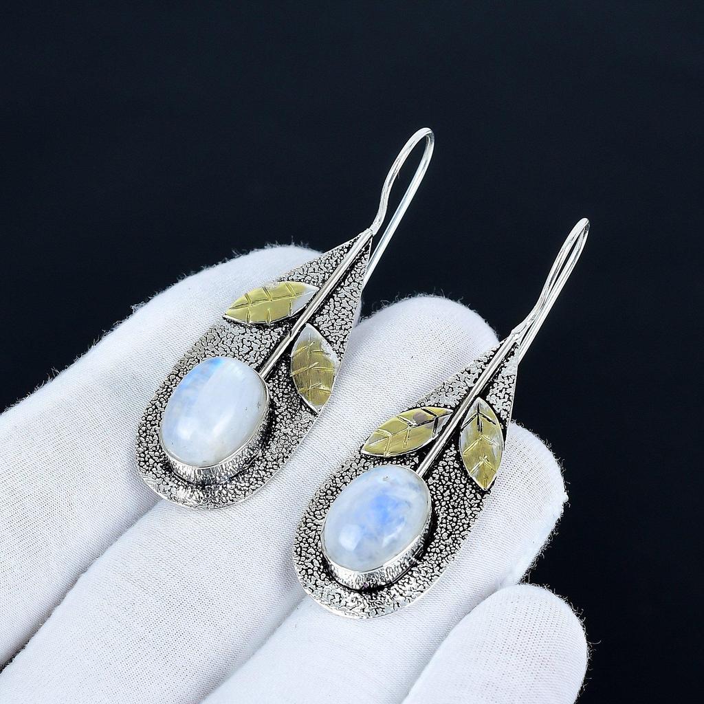 Rainbow Moonstone Earrings, 925 Sterling Silver Earrings, Handmade Silver Earrings For Gift, Moonstone Dangle Earrings For New Year Gift