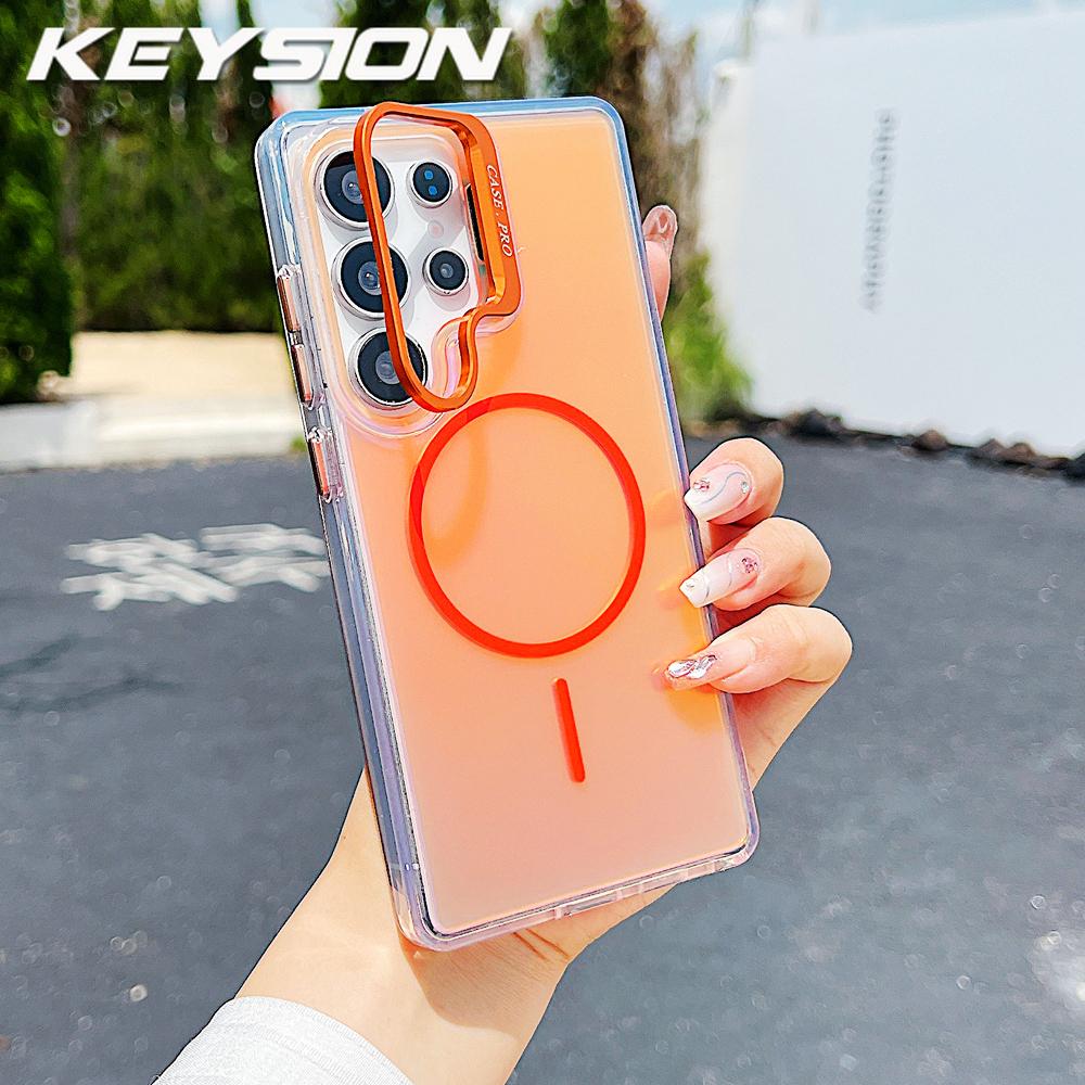 

KEYSION Colorful Gradient Magnetic Lens Stand Case for Samsung Galaxy S23 S24 Ultra 5G S24+ S23 FE for MagSafe Shockproof Cover for Galaxy S24 оранжевый
