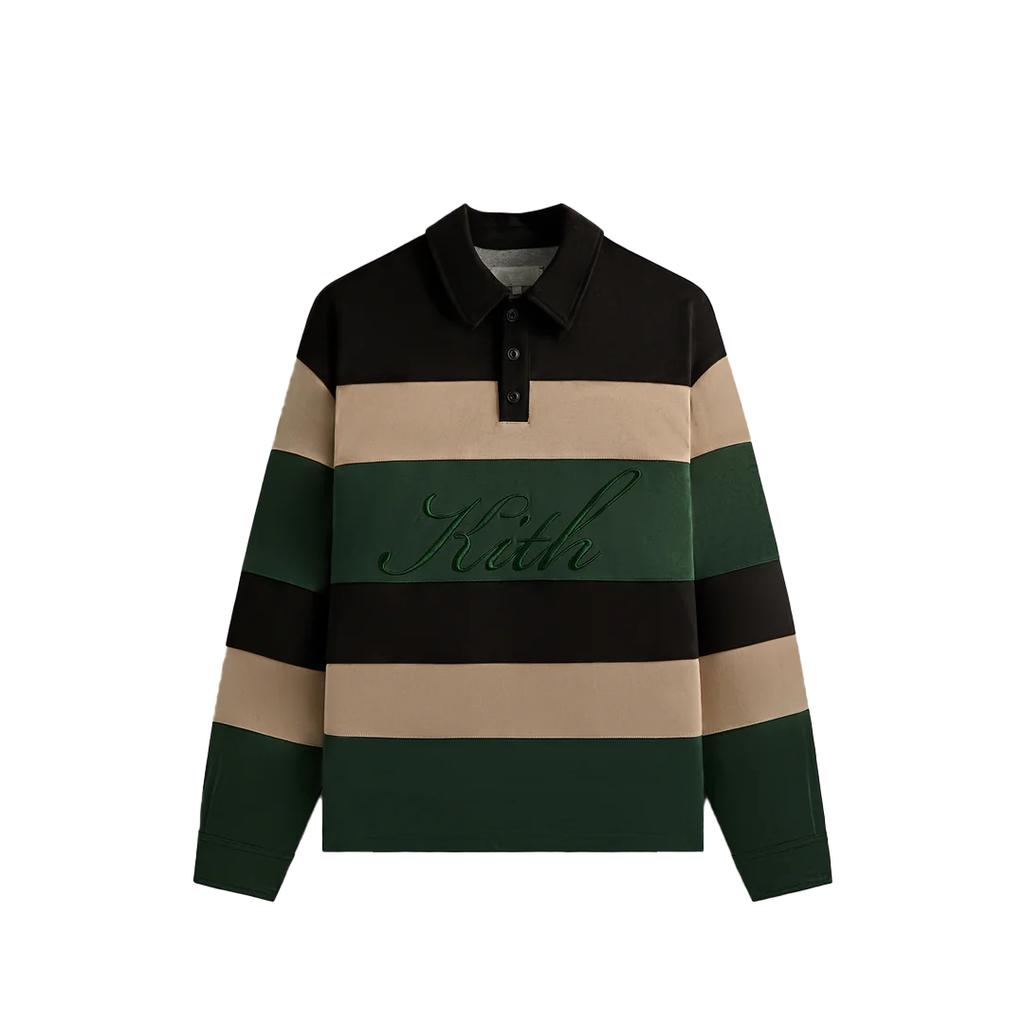 Kith Stripe Microsuede Tanner Color Block Striped Pullover Long Sleeve Polo Shirt Men Tops Black KHM032334-001