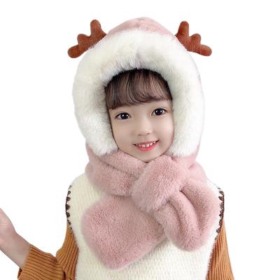 Winter Children's Hats Boys and Girls Scarves Integrated Plush Hats Cute Baby Antlers Fleece Ear Hats Tide