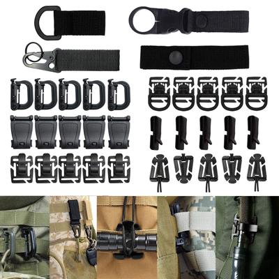 34PCS Tactical Bag Clip Strap Set for Tactical Backpack Bag, D-Rings Locking, Web Dominator Elastic Cord and Buckles