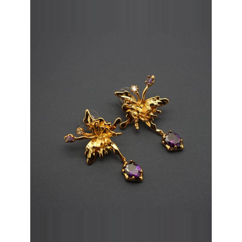 Niche Style Heavy Industry Earrings Exaggerated Types A and B Purple Crystal