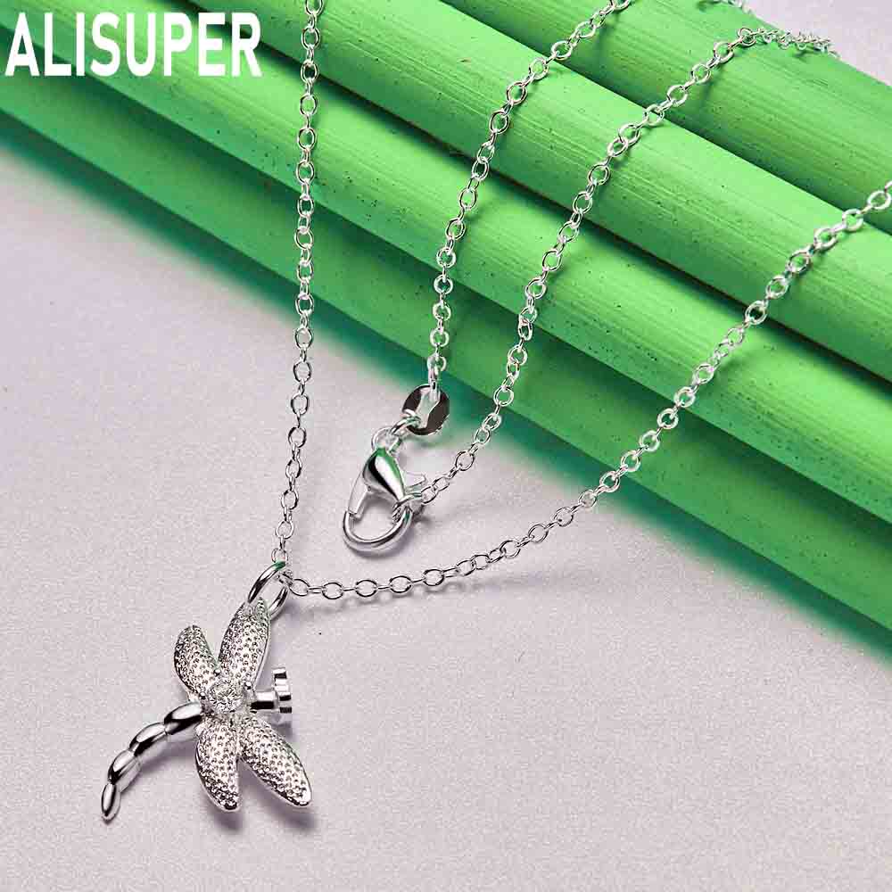 925 Sterling Silver Dragonfly Pendant Necklace Fashion Wedding Jewelry