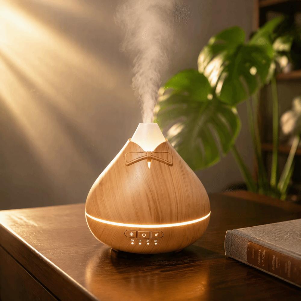 Wood Grain Cool Mist Humidifier Quiet Essential Oil Scent Machine Home Use