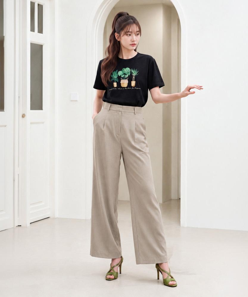 LBYL Beige Straight Wide Summer Pants