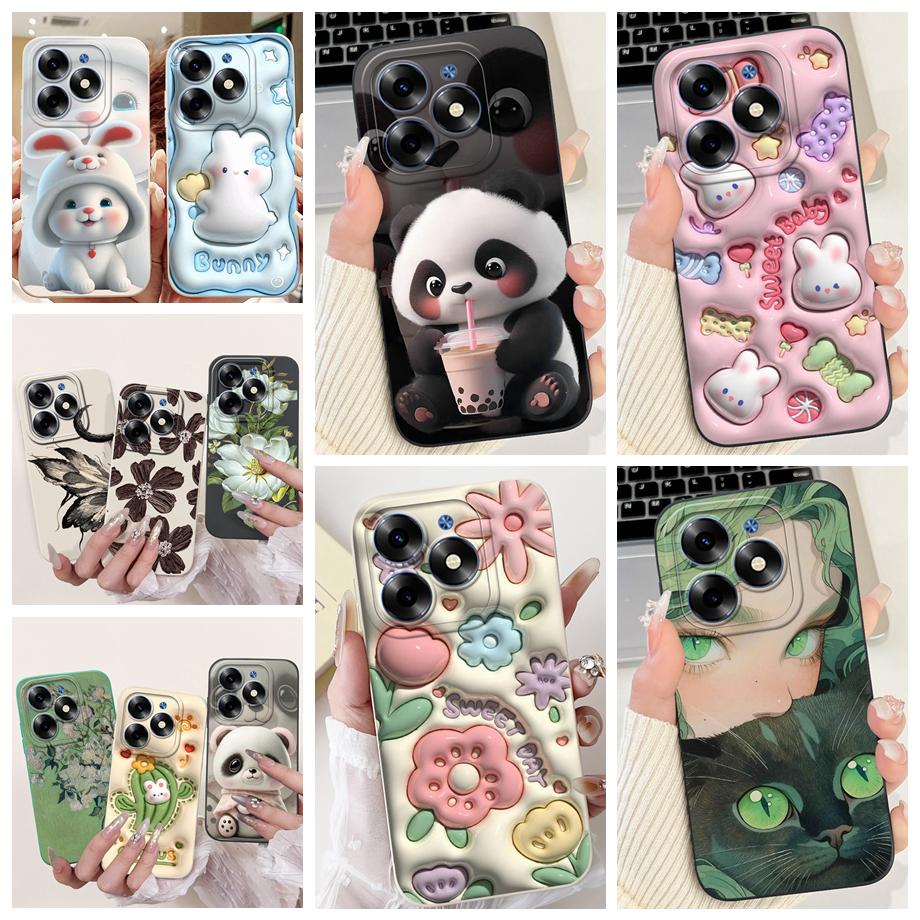 For Tecno Spark Go 2024 Case Tecno Spark 20c 20 Pop 8 Funda Aesthetic Cartoon Panda Rabbit Camera Protection Matte Soft Cover