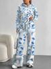 Flowers European, American Autumn and Winter Casual Long-sleeved Suit Women's Hooded Sweater Trousers Two-piece Set