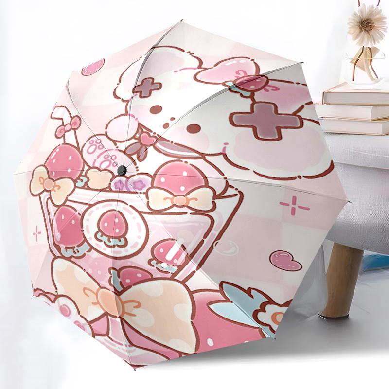 1pc Kawaii Strawberry Parfait Umbrella - Automatic Opening & Closing with Cute Bow Design - Perfect for Fans, Travelers, Everyday Use - Ideal Gift for