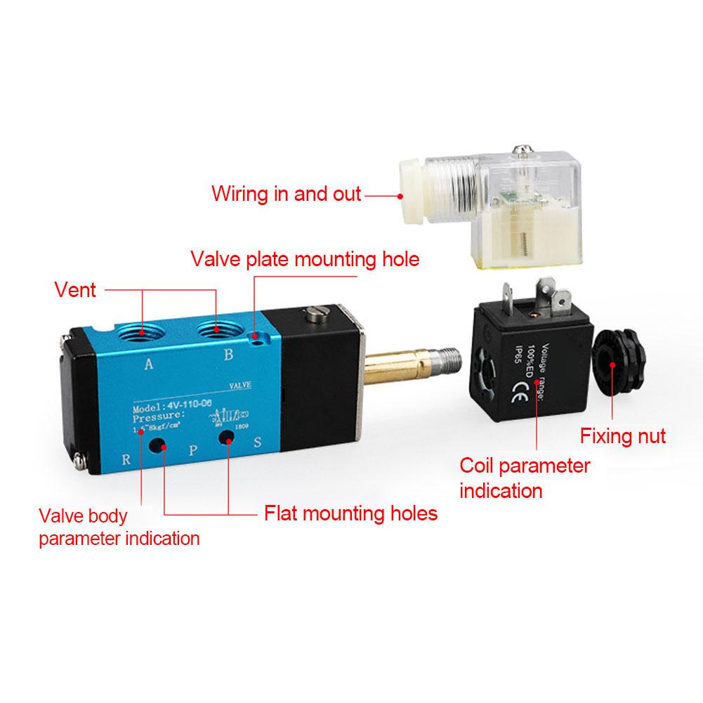 Solenoid Valve 2 Position 5 Way Aluminum Alloy High Sensitivity with Copper Coil 4V110 06 PT1 8 DC24V