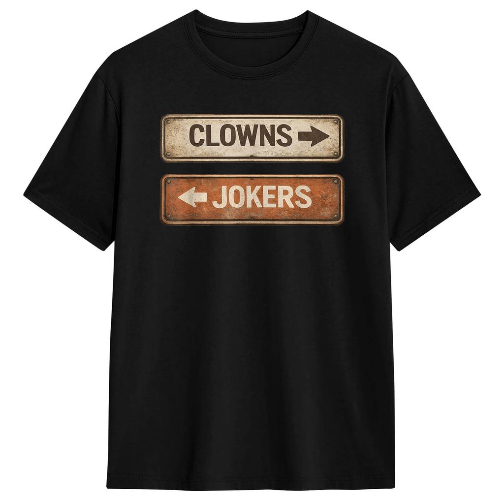 Maglietta in Cotone Vintage Direzione Clown a Sinistra Buffoni a Destra per Abbigliamento Unisex Estate 2026 Maglietta Magliette Novità