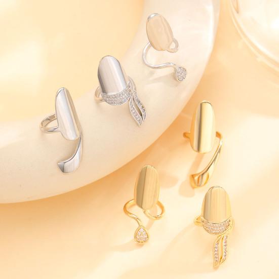 Nail Ring Lightweight Adjustable Size Mirror Metal Surface Non-Falling Off Nail Art Jewelry with Cubic Zirconia Fingertip Jewelry
