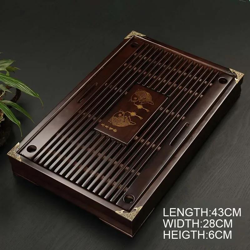 Chinese Solid Wooden Tea Tray Teaware Kung Fu Tea Set Carving Table Drawer Type Storage Drainage Tea Board Vintage Home Decor