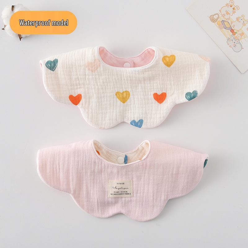 Dwustronny, wodoodporny śliniaczek dla niemowląt w stylu koreańskim z płatkami, wykonany w 100% z gazy bawełnianej