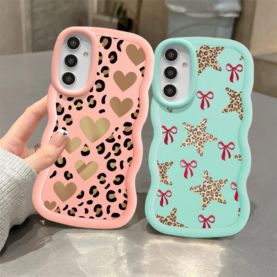 Case for Samsung Galaxy A21s A52 A11 A15 A13 A16 A14 A12 Soft Phone Cover A22 A53 A23 A04 A06 A05 A33 A03 Leopard Love Star