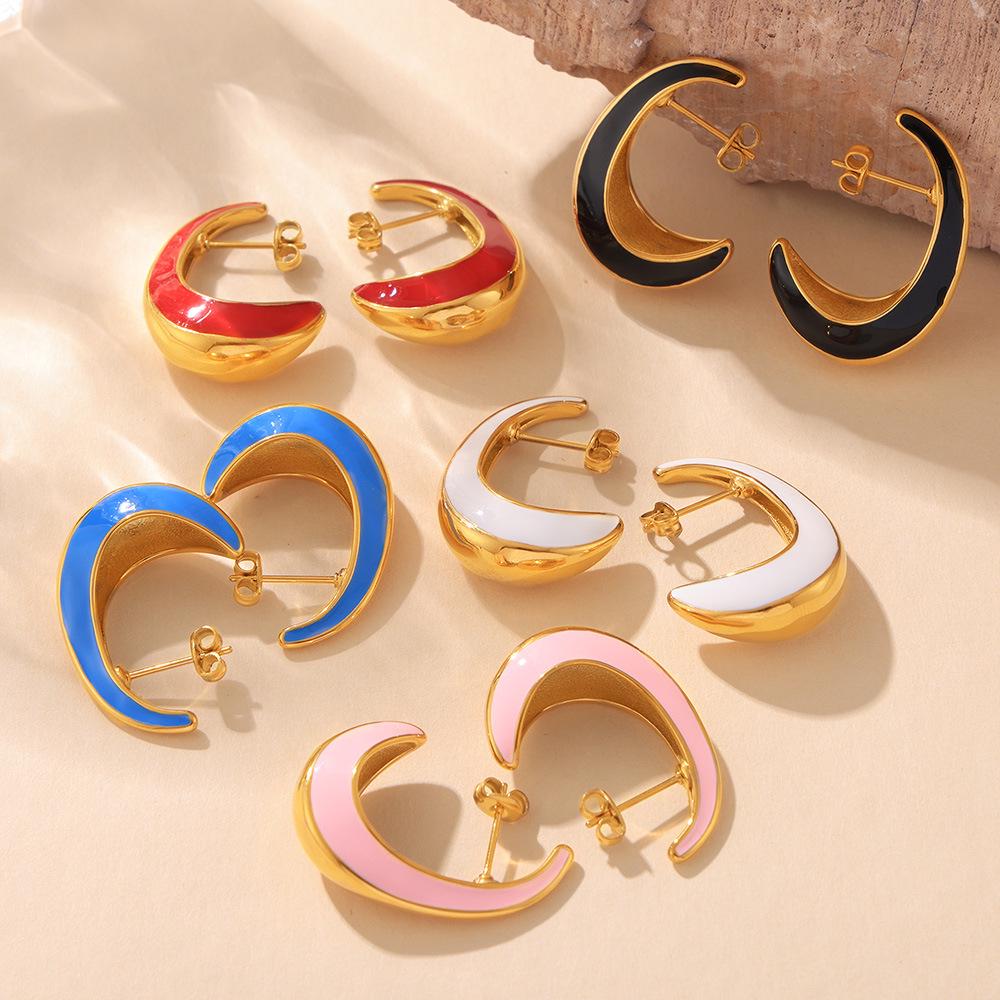 European Chic 18K Gold Plated Crescent Drop Earrings