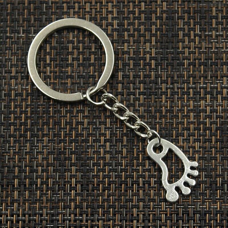 Fashion 30mm Key Ring Metal Key Chain Keychain Jewelry Antique   Plated Hollow Foot Feet 22x14mm Pendant