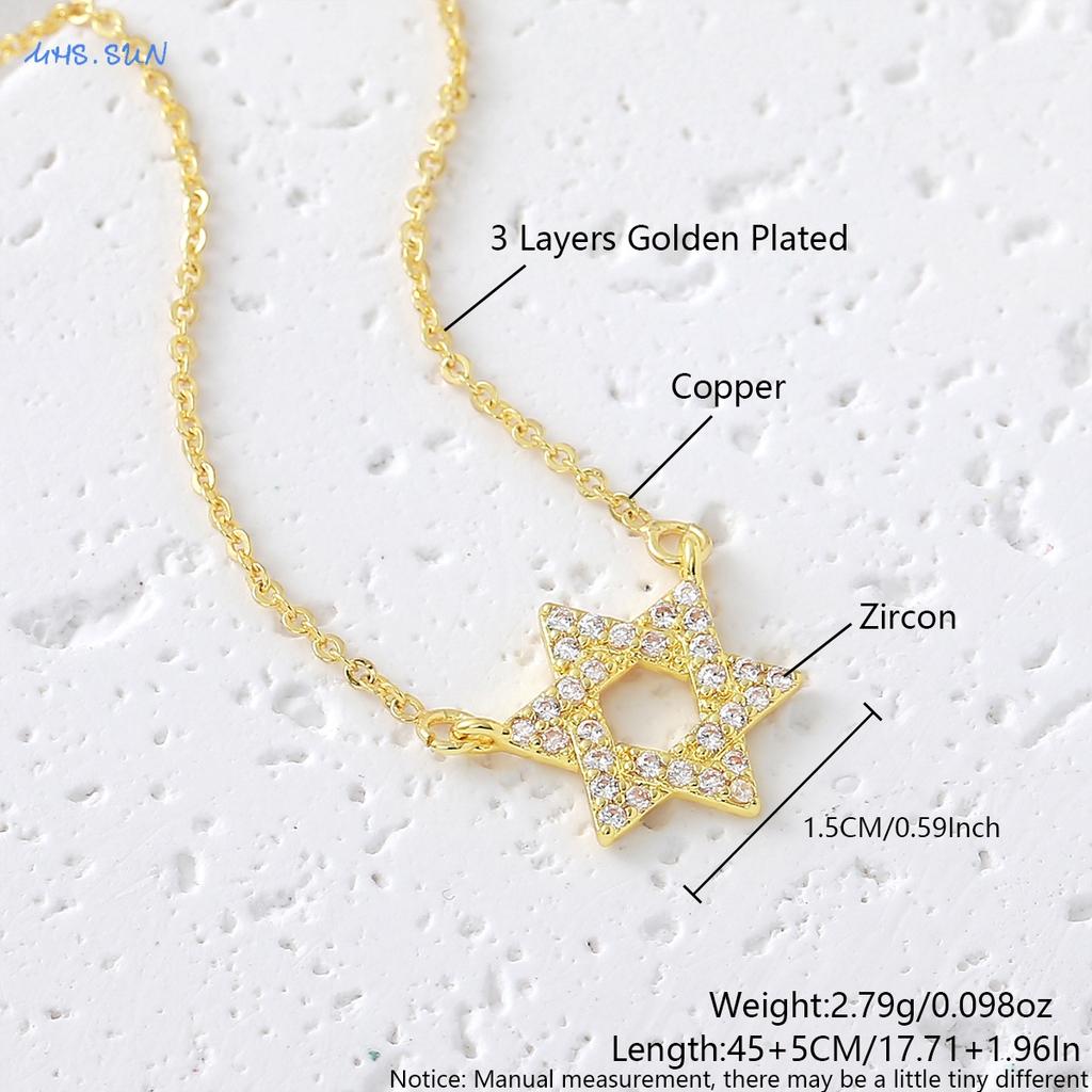 MHS.SUN Luxury Star of David Necklaces for Women Men Fashion Hollow Hexagonal Star Pendant Chain Necklace Judaica Jewish Jewelry