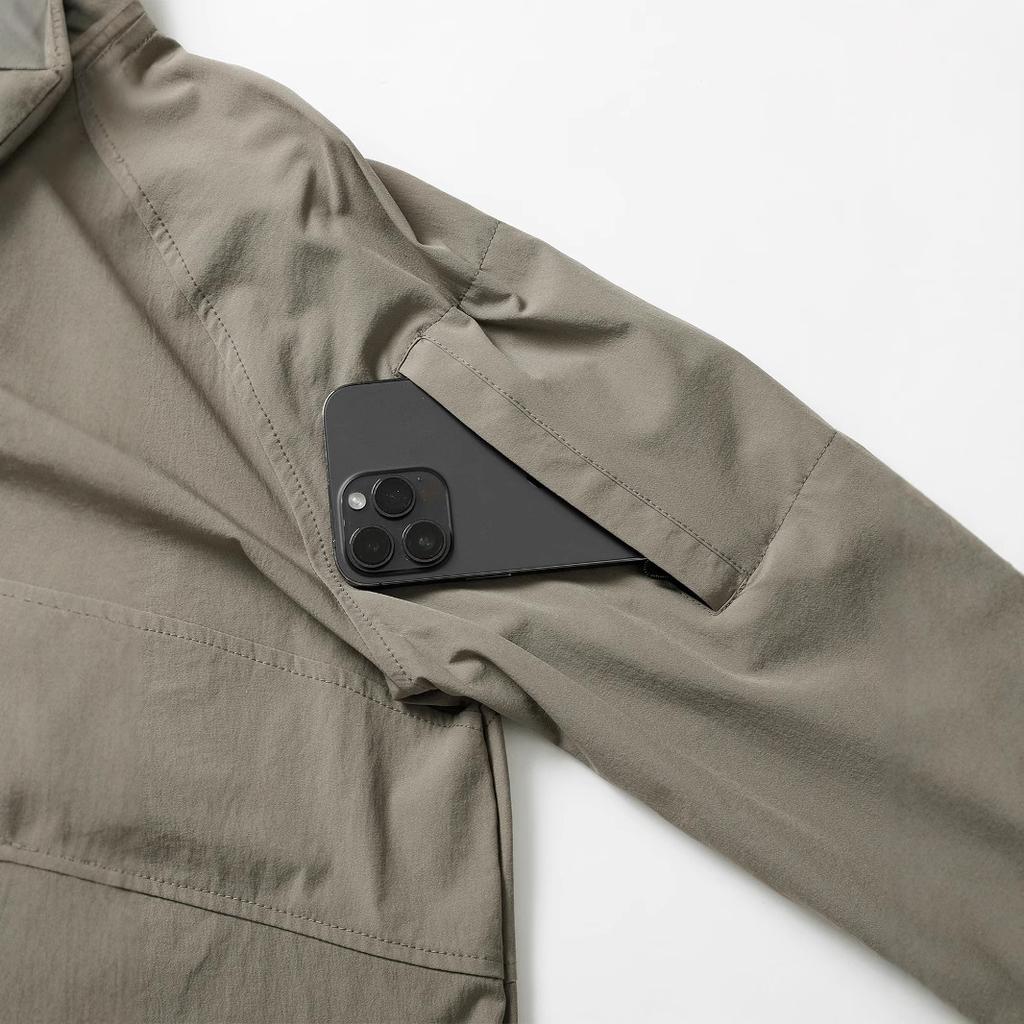 Vår og Høst Utendørs Fritidssport Stand Up Krage Langermet Sweatshirt Ice Silk Elastisk Hurtigtørkende Herre T-skjorte med Glidelåslomme