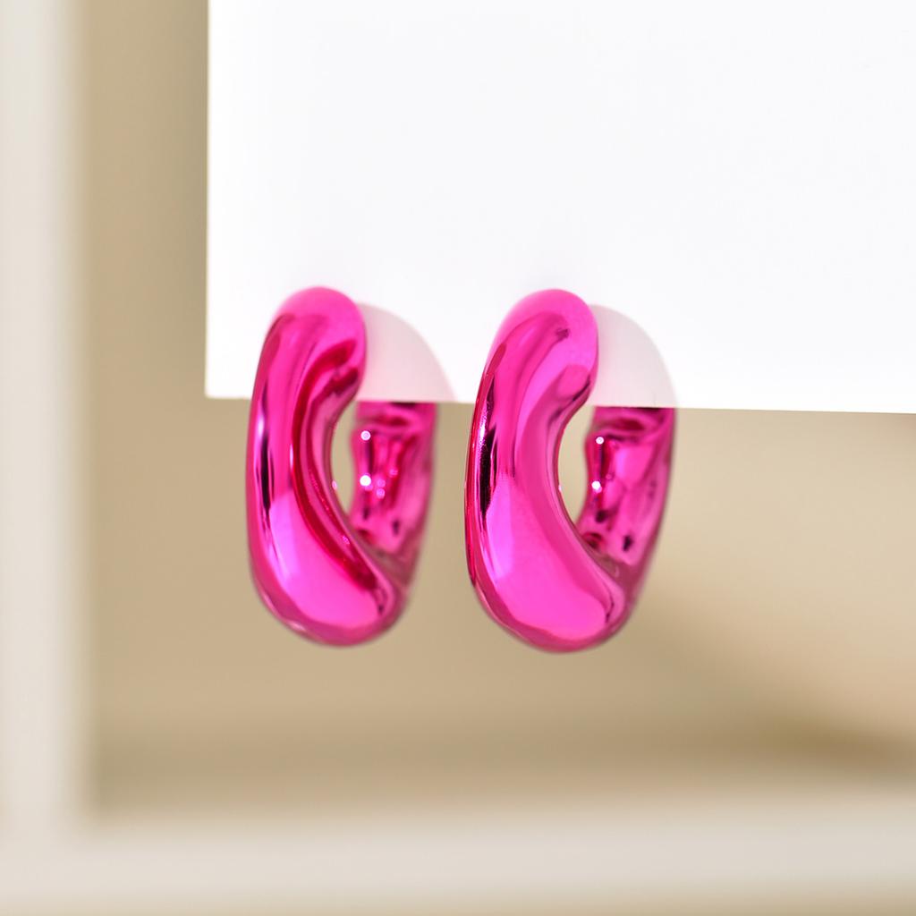 Metallic Color Acrylic Chunky C-shape Hoop Earrings for Women New Irregular Geometric Huggies Earring Glossy Jewelry