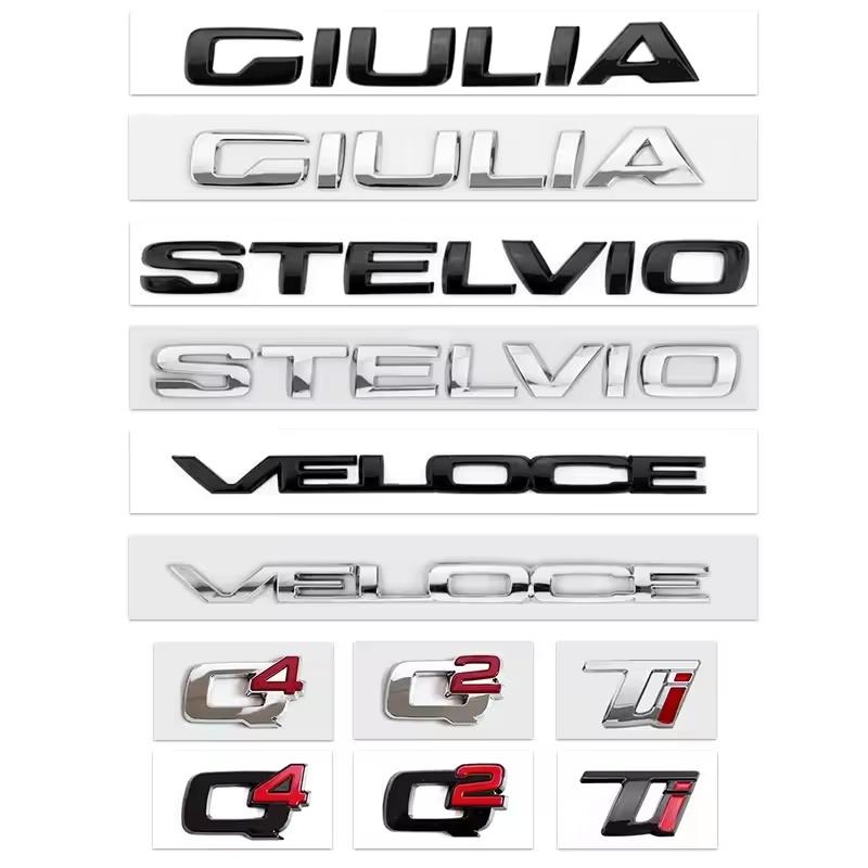 Autocollant Logo Emblème Lettre de Voiture 3D ABS Coffre Arrière Accessoires Auto Pour R/omeo 147 156 Q2 Q4 Ti Veloce Giulia Stelvio