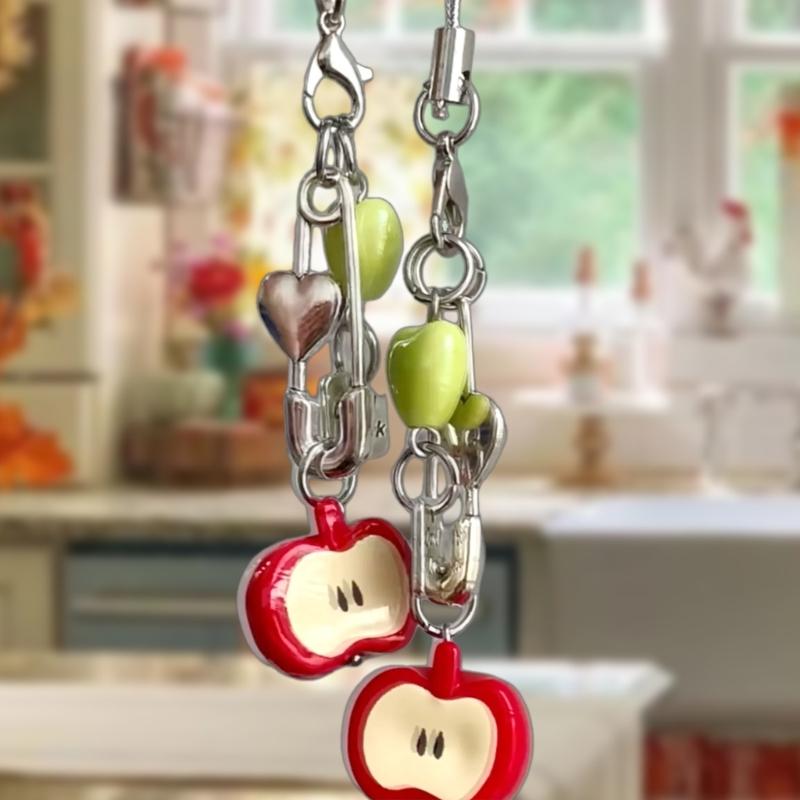 Handmade 3D Fruit Phone Charm Resin Beaded Keychain Fashion Bag Accessory Suitable for Phone and Schoolbag Bag and Key