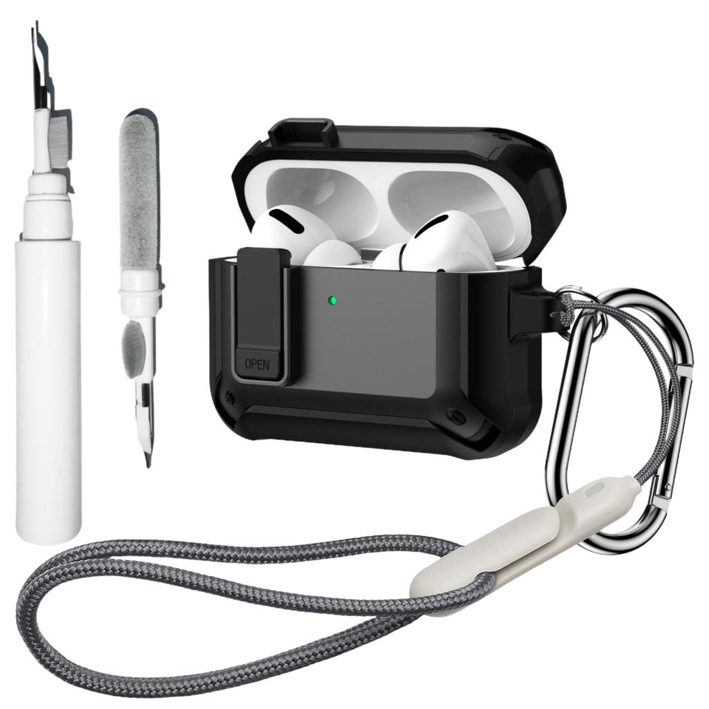 Case for Airpods Pro 3 (2025) Secure Lock Clip Full Shockproof Protective Case with Cleaning Kit Lanyard for Apple AirPods Pro 3