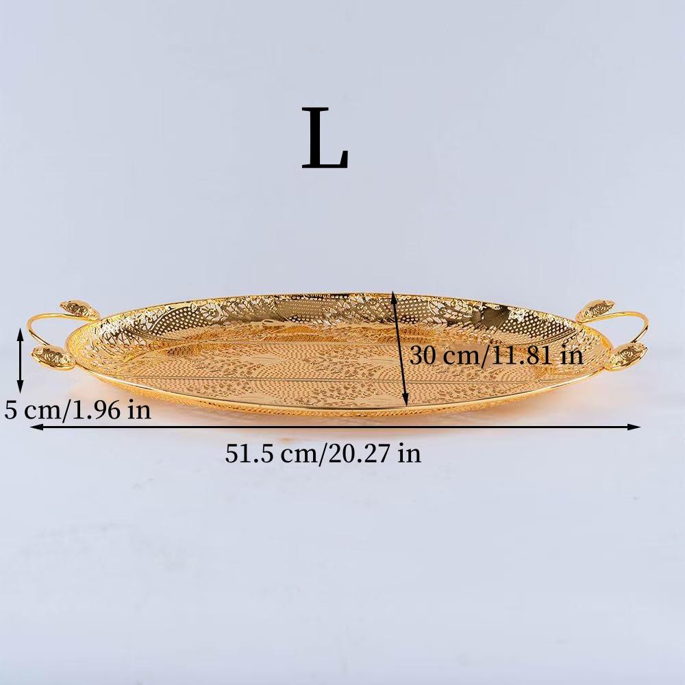 European Fruit Tray, Household Metal Hollowed-out Shape Exquisite Handle Cake Plate,Gold Snack Plate Wedding Decoration,20inch