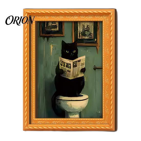 Retro Aesthetic Home Decor Accents Funny Wooden Fridge Magnets Frame, Cute Cat in Bathroom Magnetic Easy Swap Frames for Pictures Refrigerator Locker
