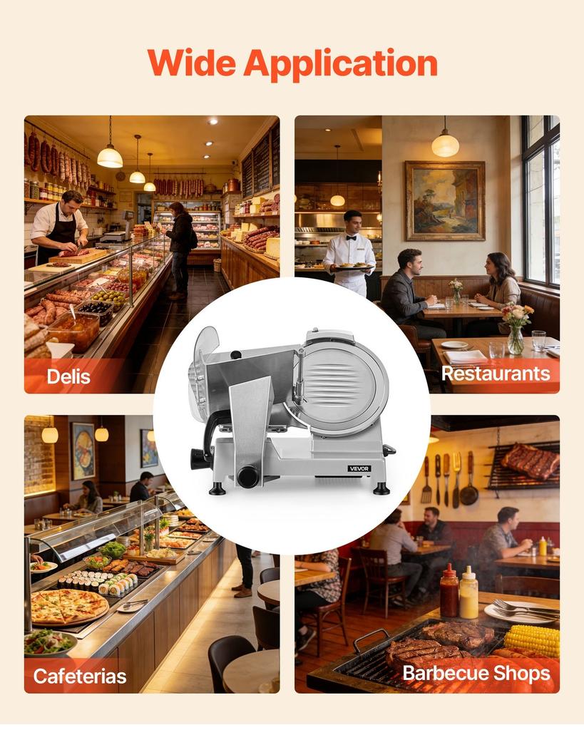 Commercial Meat Slicer, 240W Electric Deli Food Slicer with 250mm Carbon Steel Blade, Built-In Sharpener & 0-12mm Adjustable Thickness for Frozen
