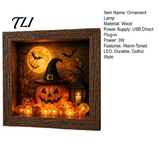 Tabletop Home Accent DIY Lighted Halloween Ghost Shadow Box Kit, Wooden Frame LED Warm Light, Gothic Crystal Glass Display Case Memory with