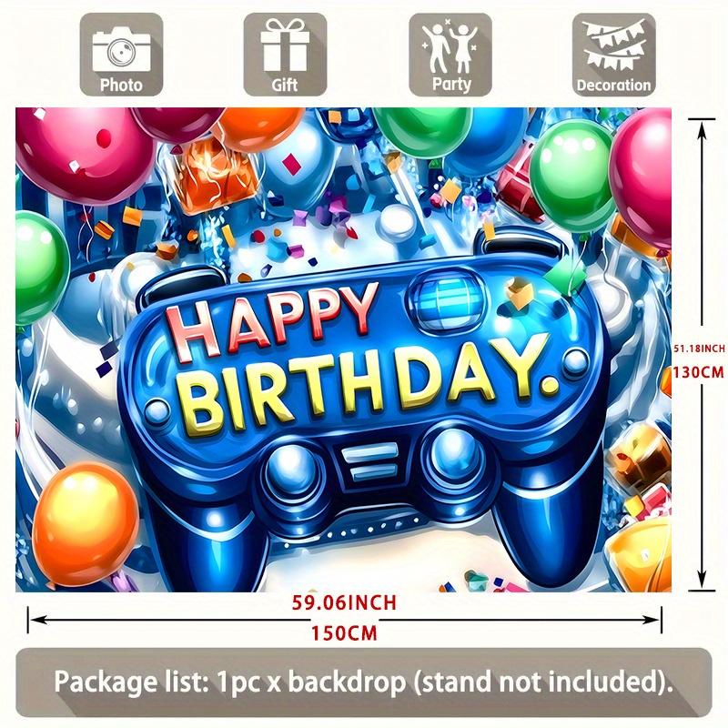 Level Up Video Game Birthday Party Banner, Polyester Backdrop for Home Room Wall Decor
