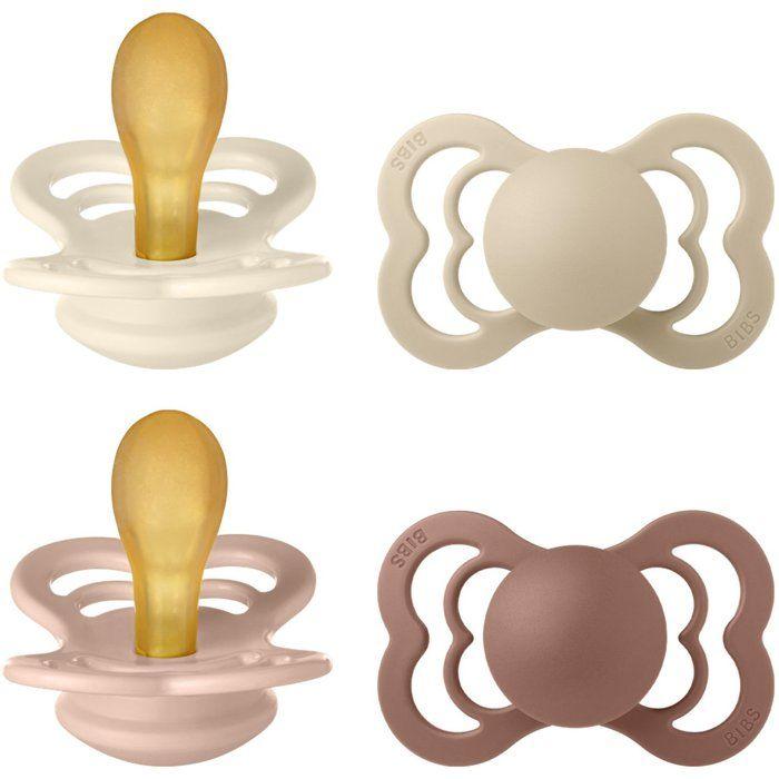 Pack sucettes - BIBS Supreme - Symétrique - T2 - Caoutchouc naturel - 4 pièces - Ivory Vanilla Blush Woodchuck