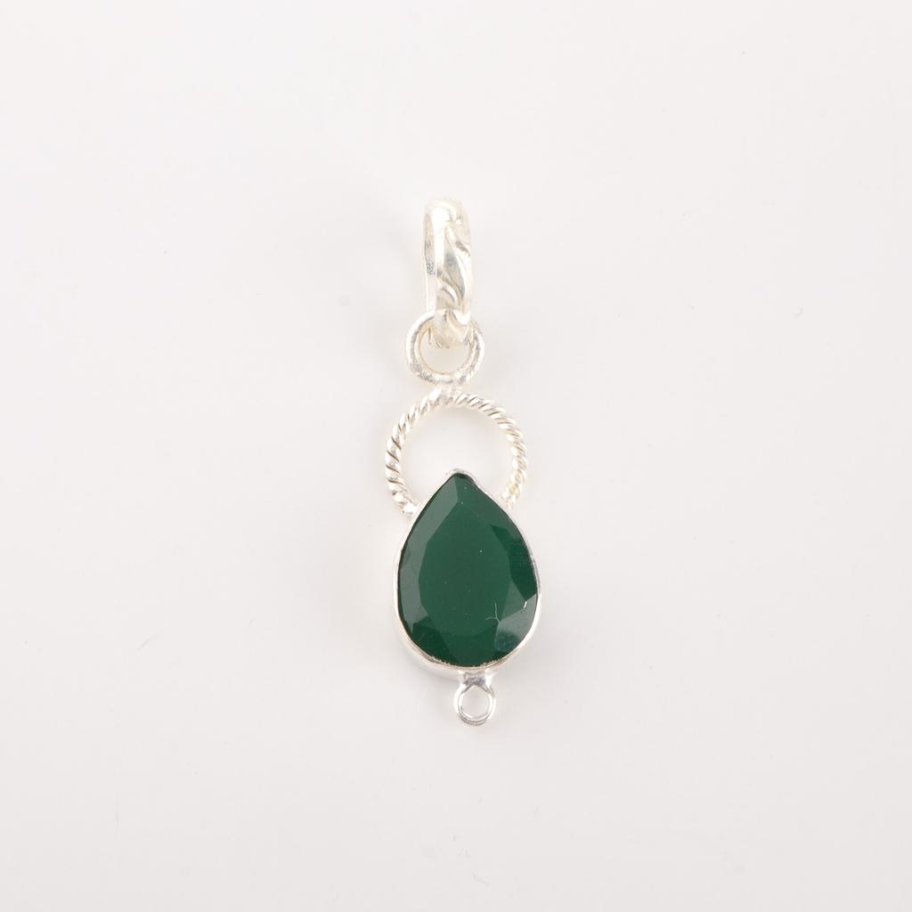 Green Onyx Gemstone 925 Sterling Silver Jewelry Handmade Statement Pendant 1.40" PP-12-17