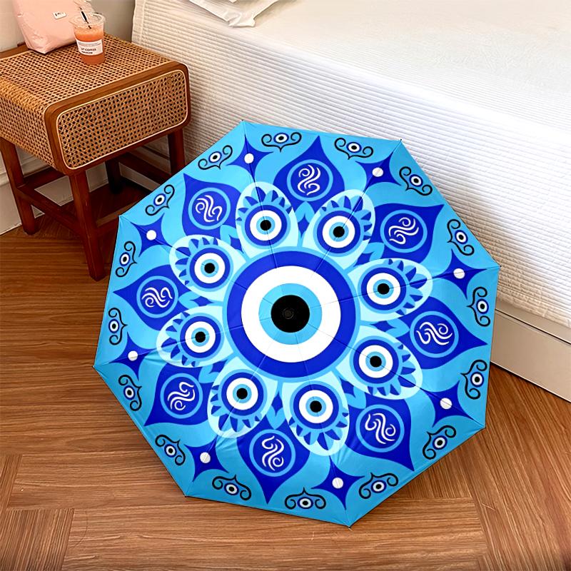 1 PC Automatic Folding Umbrella - The Evil Eye Pattern, Portable & Foldable Design with 8 Ribs, Christmas Birthday Gifts