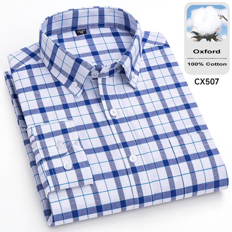 New 100% Cotton Oxford Mens Striped Plaid Shirts Long sleeve Male Business Casual High Quality Formal Shirt For Men Social Shirt