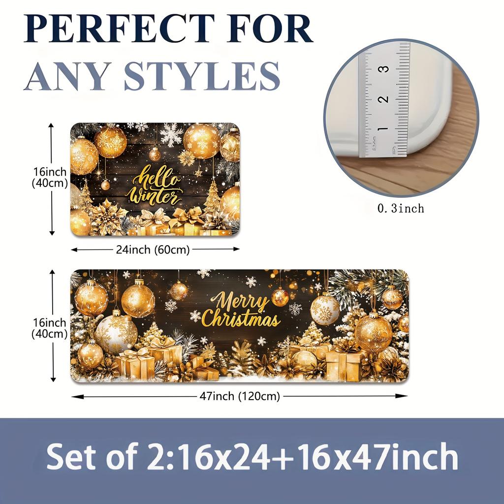 2 Stück Anti-Ermüdungs-Küchenteppiche Weihnachten Wasserdicht Rutschfest Dick Gepolsterte Küchenmatte Schwerlast-Komfort-Stehmatte für Küche