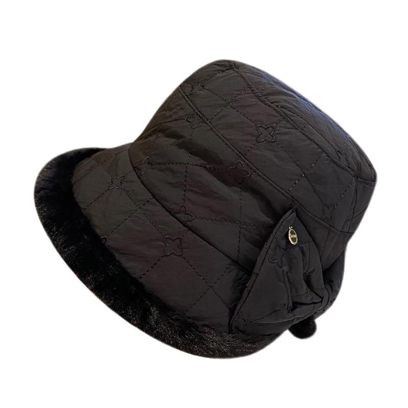 Bucket Hut Damen Herbst und Winter Wärme Schleife bestickte Fischerhut zeigt ein kleines Gesicht vielseitige Plüschmütze faltbar