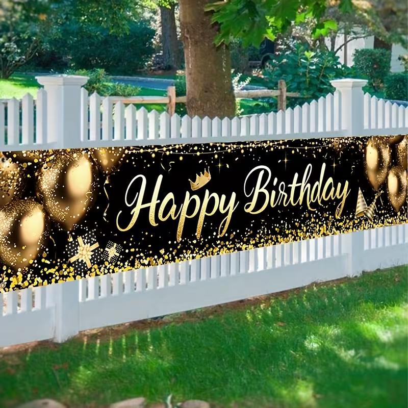 

2D Large Black Gold Birthday Banner, Outdoor Fence Party Decor 47.2x31.5inch/120*80cm