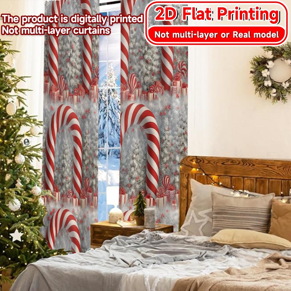 Set Of 2 Flat Printing Candy Cane Wonderland Chic Curtain Fabric Versatile Polyester Curtains Gifts Ldeal Living Room Perfect For Sitting